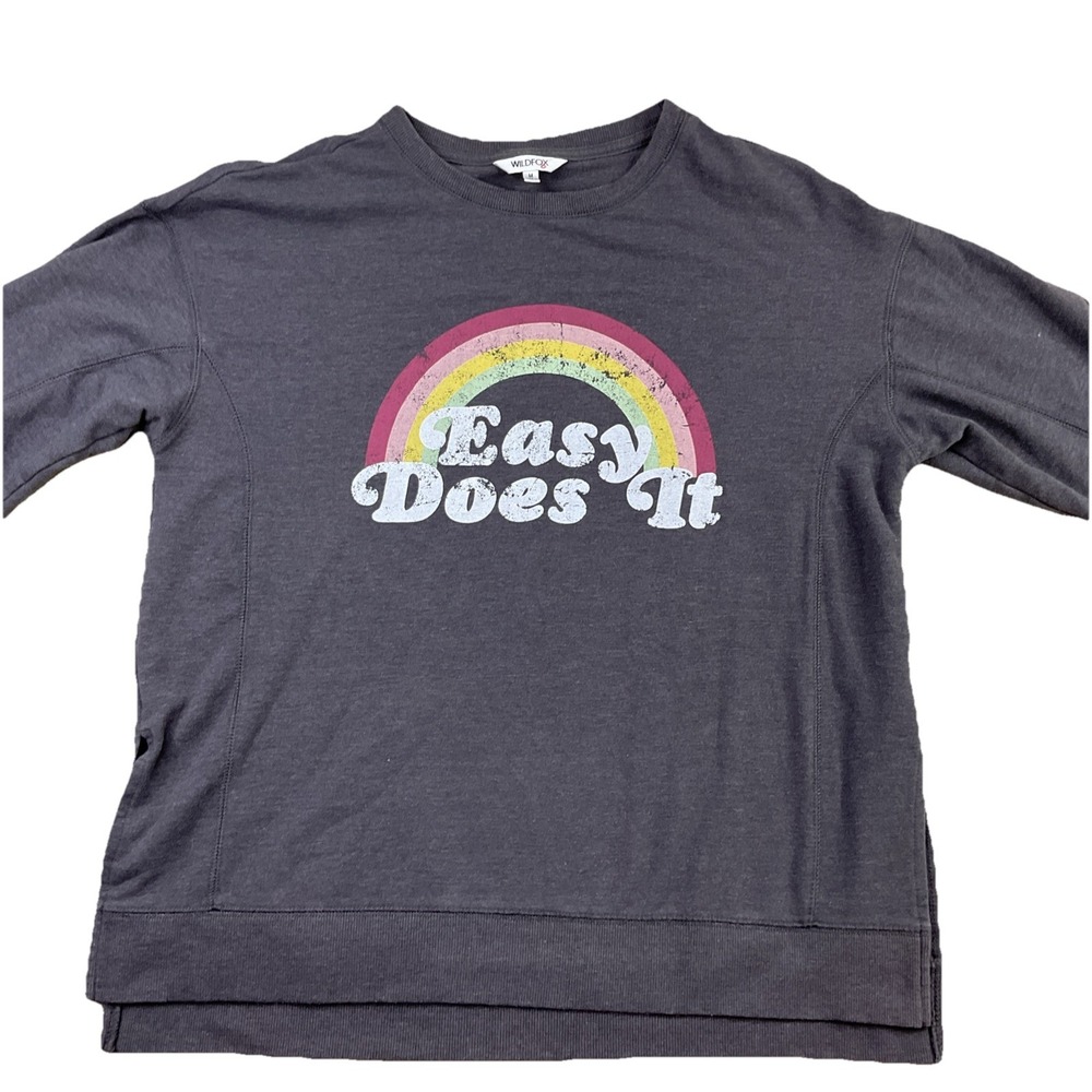 Wildfox Sweatshirt Sz M Pullover Gray Rainbow Statement Easy Does It Loose Fit - Picture 2 of 8